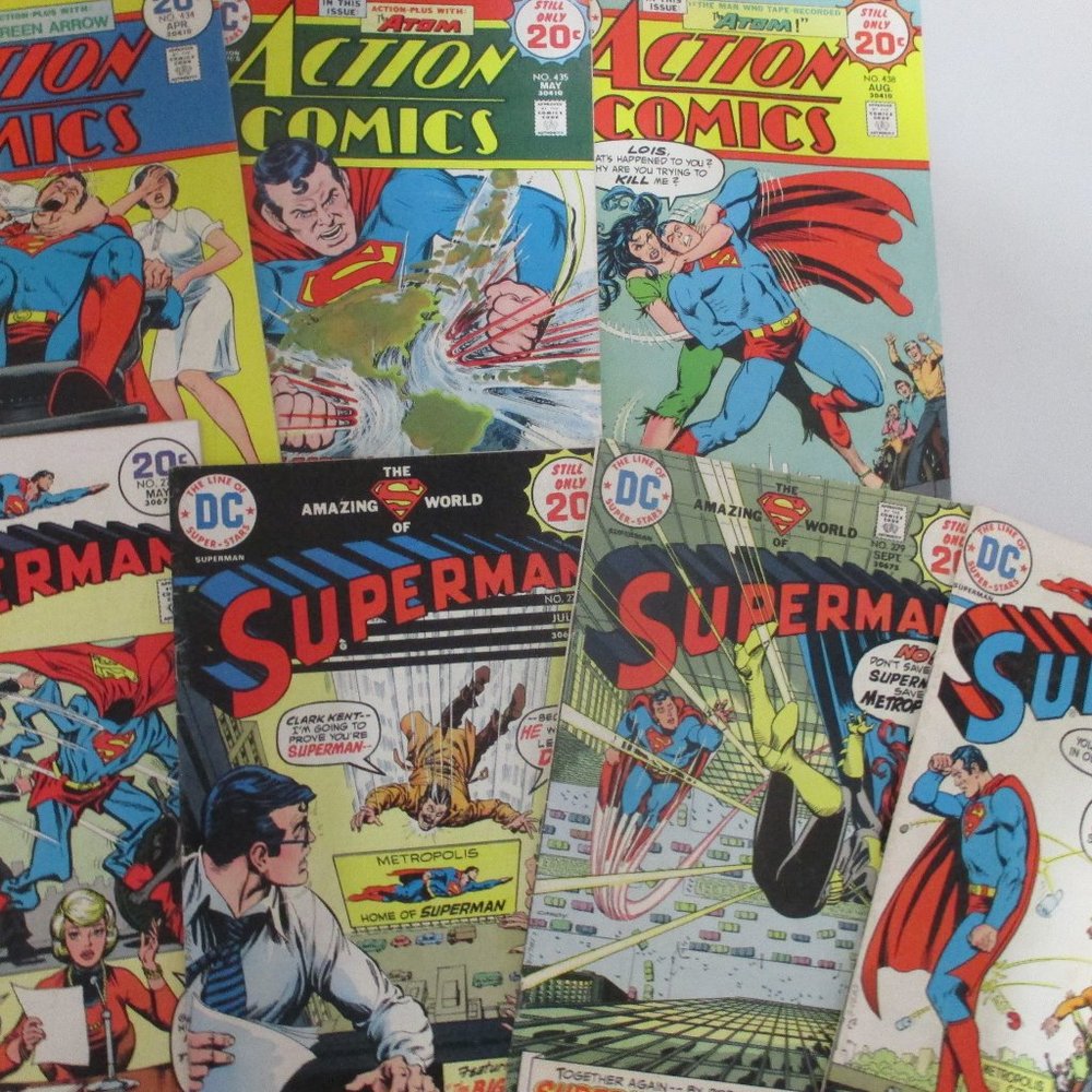 LOT of SEVEN Vintage Superman DC Comic Books 1974 Issues